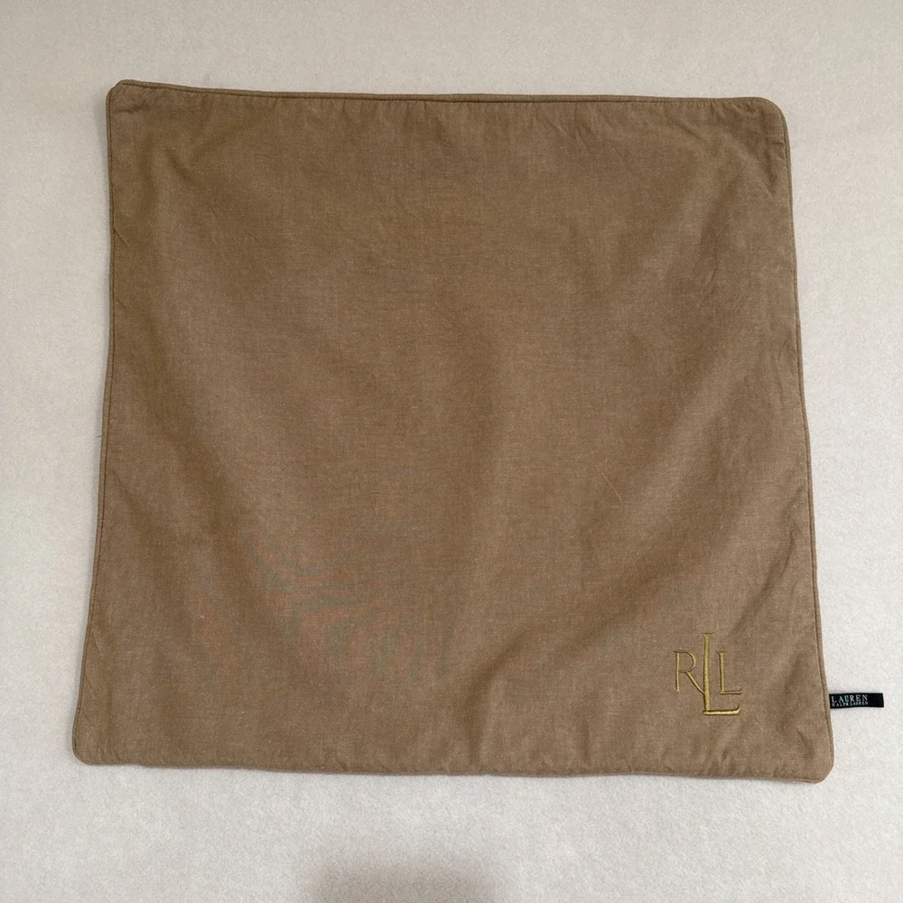 LRL Ralph Lauren Pillow Cover Monogram Brown Zip Closure Euro 25